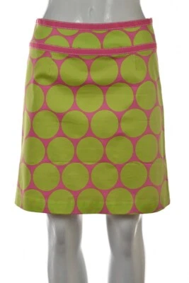 Skirtin Around Skirt Size 6 Pink Green Straight Cotton Above Knee Polk Dot - Image 1 of 4