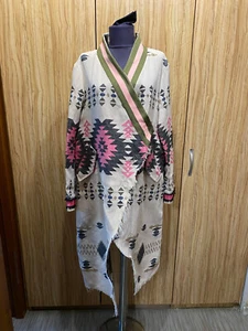 BAZAR DELUXE MULTICOLORED LINEN BLEND CANVAS IKAT PRINT TRENCH COAT-IT 46 - Picture 1 of 12