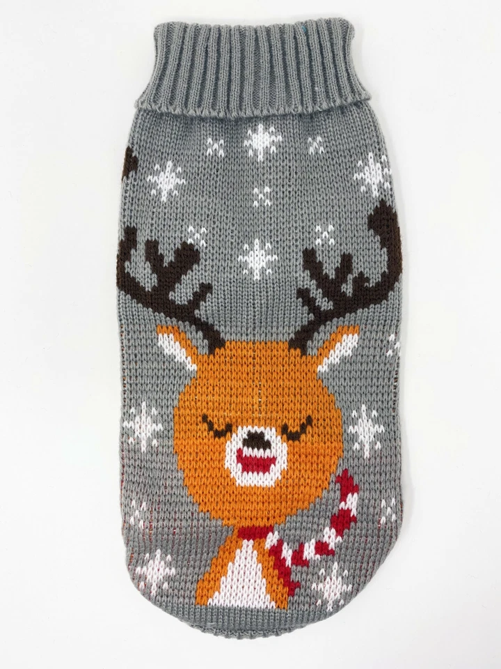 Winterpullover für Hunde mit weihnachtlichem Muster Reh - Bild 1 von 2