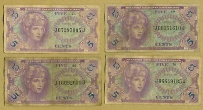 Vietnam US Military Payment Certificate 5 Cents Series 641. Lot of 4 pieces B - Image 1 of 2