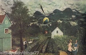 FARMERS Garden Watching HELICOPTER Goat Gees Windmill Vintage MATTED Picture - Picture 1 of 9