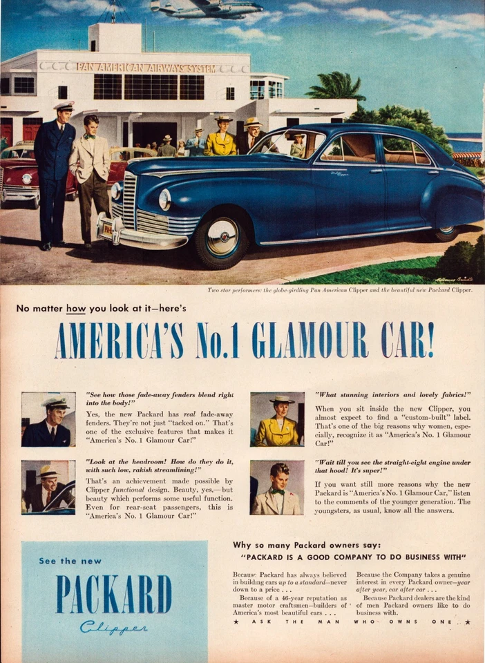 Print Ad Packard 1946 Clipper Pan Am Full Page Large Magazine 10.5"x13.5" - Image 1 of 1