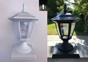 2-Pc Solar Black/White Hexagon Cap SMD LED Light For (4"x4"/5"x5"/6"x6") Post - Picture 1 of 15