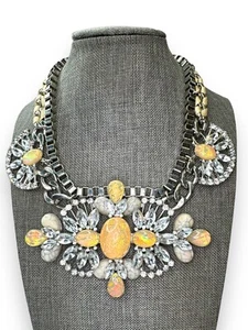 Large Chunky Acrylic Rhinestone Statement Necklace 15.5”-18” Lobster Claw - Picture 1 of 6