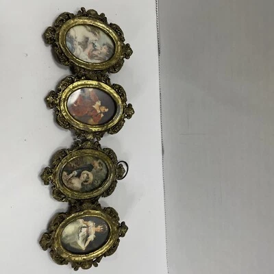 4 RARO Antiguo Marco de Metal de Latón Ornamentado Cuadro Victoriano Vidrio Plano Hecho en Italia Foto 1 de 4