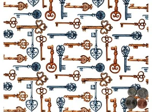 Hoja de calcomanías de cerámica Allover Chintz Victorian Skeleton Keys 9 x 13,5 pulgadas - Imagen 1 de 3