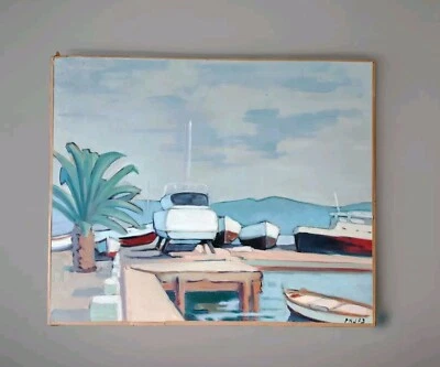 Belle Acrylique De La Marina ANTIBES / Peinture Daté, Signé. - Photo 1/4