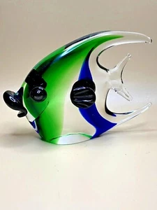 Murano Formia Vetri Di Murano Angel Fish Blue Green Art Glass Paperweight Italy - Picture 1 of 9