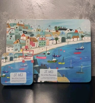 Set Of 6 Placemats & 6 Coasters Cork Backed  Nautical Beach St Ives Table Mats  - Image 1 of 3