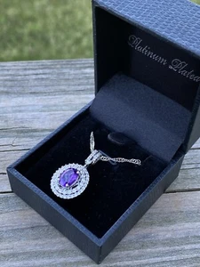 Gold Coast Amethyst necklace Platinum Plated cubic zirconia NIB - Picture 1 of 9