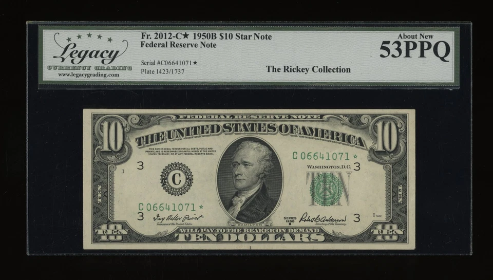 DBR 1950-B $10 Philadelphia STAR Fr. 2012-C* Legacy 53 PPQ Serial C06641071* - Image 1 of 2