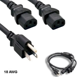 LOT10 10' Black Power Splitter Cord NEMA5-15P to 2x IEC-60320 C13 18AWG 10A/125V - Picture 1 of 1