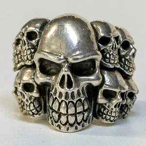 Skull Cluster Ring 925 silver Metal Biker Gothic Punk Goth sizes P -  Z + - Picture 1 of 7