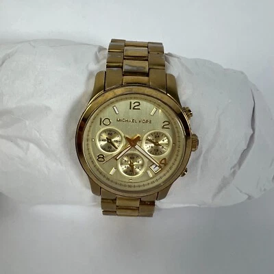 Michael Kors Mid-Size Runway MK5055 Wrist Watch Chronograph Gold Needs Battery - Image 1 of 4