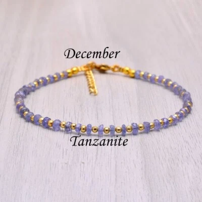 Браслет из бисера с натуральным голубым танзанитом граненый драгоценный камень 3-4 мм золото 6-8 дюймов - Изображение 1 из 4
