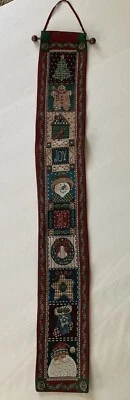 Tapestry Christmas Bell Pull Wall Hanging Decor 5.5 x 41” Santa Snowman Tree - Image 1 of 4