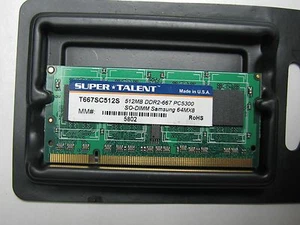 Lot of 2 - Super Talent 512MB DDR2-667 PC5300 SO-DIMM Samsung 64MX8 - Picture 1 of 1