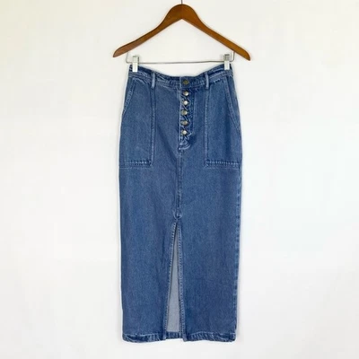 YFB Young Fabulous & Broke Midi Soft Denim Slit Skirt High Rise Button Size Xs - Image 1 of 4