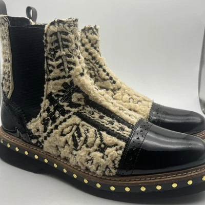 Botas Chelsea Free People Cuero y Atlas Textiles Talla 37 Beige Negro Boho Foto 1 de 4