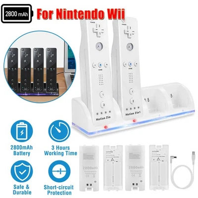 Für Nintendo Wii Controller Ladestation Charging Station 4x Wiederaufladbar Akku - Bild 1 von 4