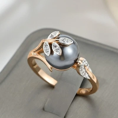 Ring mit 585er  Walzgold Rolled vergoldet Perle grau Geschenkbox inklusive Luxus - Bild 1 von 4