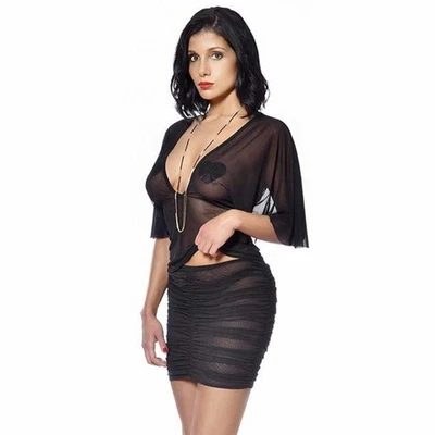 Patrice Catanzaro TURQUOISE Minirock Mesh Transparent Sexy Raffungen - Bild 1 von 4