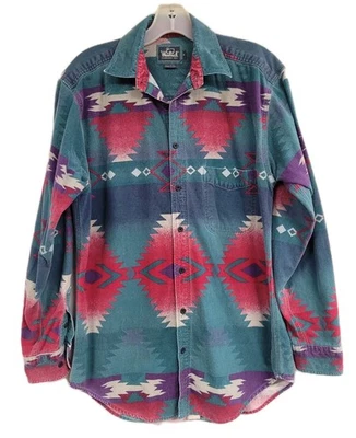 MENS VINTAGE WOOLRICH FLANNEL SOUTHWESTERN PRINT SHIRT AZTEC NAVAJO 90s MEDIUM - Image 1 of 4