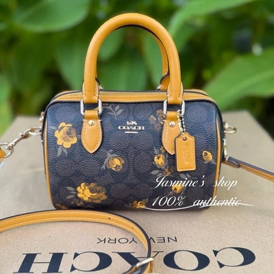 NWT Coach Mini Rowan Crossbody Bag Signature Canvas Floral CCF31 Walnut/Yellow - Image 1 of 4