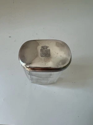 Ancienne boite ovale cristal et argent armoiries couronne Comte - Photo 1/4