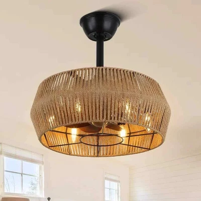  Enfield 20 in Indoor Rattan Hemp Rope Boho Tan Caged Ceiling Fan with Lights-C4 - Image 1 of 4