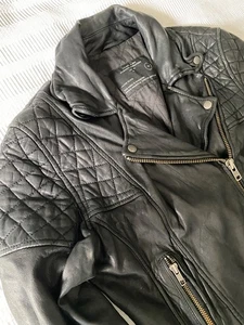 Allsaints Spitalfields The Walker Black Leather Quilted Motorcycle Jacket Sz 10 - Picture 1 of 12