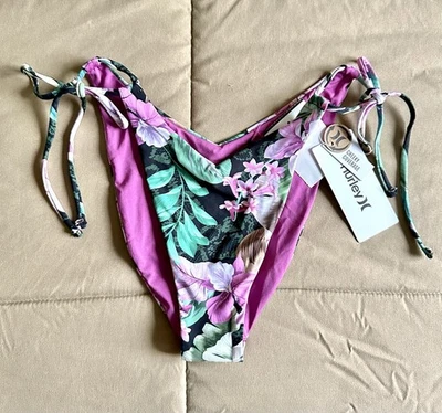 HURLEY PINK AND GREEN FLORAL BIKINI BOTTOM- SIZE M - Image 1 of 4