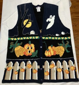 Vintage 90er Talbots Damen große Halloween Urlaub Pullover Weste mit Stickerei - Bild 1 von 5