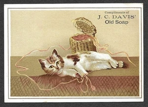 Victorian Trading Card - JC Davis Soap - "Cat with Yarn" (2N5) - Picture 1 of 2