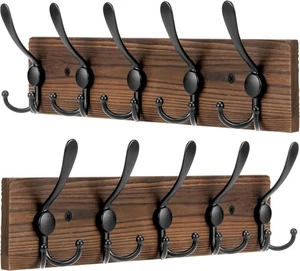 Perchero de madera de alta resistencia, paquete de 2 perchas de montaje en pared con 5 ganchos -Nuevo - Imagen 1 de 10