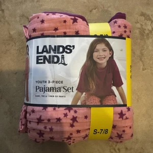 NWT Girl's Lands End Youth 3 Piece Pajama Set Cami Tee Pants Size Small 7/8 - Picture 1 of 3