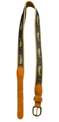 Zep Pro Men’s Size 36 Mahi Mahi Belt Brass Buckle Navy Canvas Made in USA  - Image 1 of 4