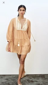 Zara Round neck dress with cord and tassels embroidery detail on the front - Picture 1 of 9