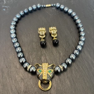 Kenneth Jay Kane KJL für Avon Herzogin von Windsor Panther Halskette vergoldet 19"I - Bild 1 von 13