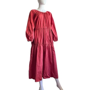 Sundry Coral Rust Cotton Poplin Tiered 3/4 Sleeve Maxi Dress 1 S NWT - Picture 1 of 4