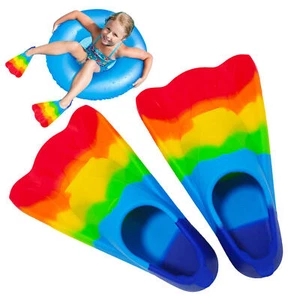 Swimming Flippers Bright Rainbow Silicone Training Fins Bodyboarding Fins Kids - Picture 1 of 14