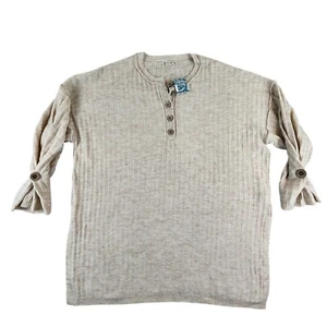 Free People NEW Around the Clock Pullover Sweater Ribbed Women's Medium Oatmeal - Picture 1 of 12