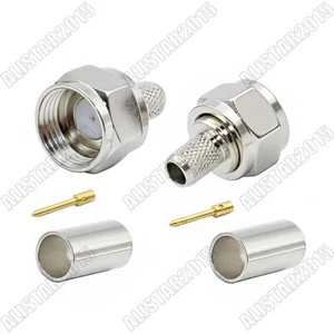 1x F Type Male Crimp Plug 75ohm Connector Solder LMR195 RG58 RG400 RG142 Cable - Picture 1 of 3