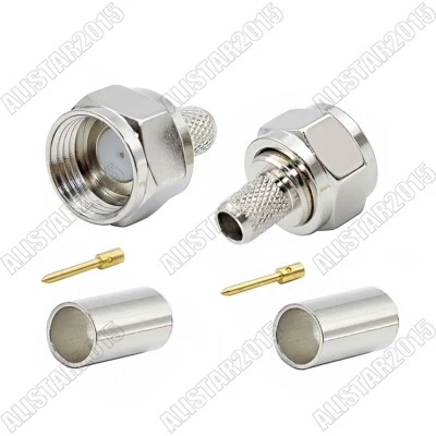 1x F Type Male Crimp Plug 75ohm Connector Solder LMR195 RG58 RG400 RG142 Cable - Image 1 of 3