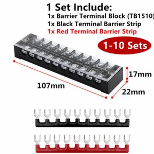 Dual Row 10 Position Screws Terminal Electric Barrier Strip Block 600V 15A - Picture 1 of 2