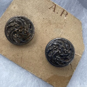 Antico Vintage Foglie di Agrifoglio Bacche Argento Sterling A.R. Gemelli Bottoni Borchie - Foto 1 di 11