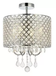 Flush Mount Ceiling Light Chrome Round Crystal Shape Bathroom Bedroom Lighting - Picture 1 of 9