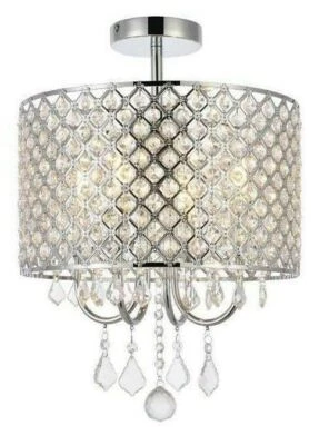 Flush Mount Ceiling Light Chrome Round Crystal Shape Bathroom Bedroom Lighting - Image 1 of 4