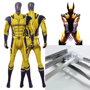 Wolverine Costume Jumpsuit + ABS Plastic Claws Paws Props For Halloween Cosplay - Picture 1 of 24