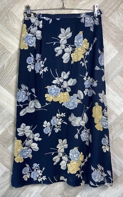 Falda Larga Midi De Colección Laura Ashley Azul/Amarillo Patrón Floral Talla 14 Foto 1 de 4